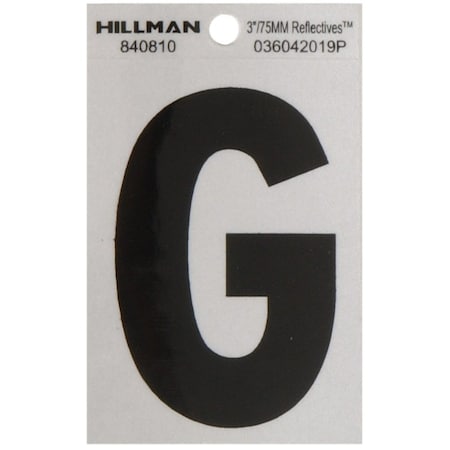 Hillman HILLMAN 3 in. Reflective Black Vinyl Self-Adhesive Letter G 1 pc, PK6 840810